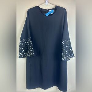 Belle Badgley Mischka Jagger Little Black Dress Bell Embellished Sleeves Size 12